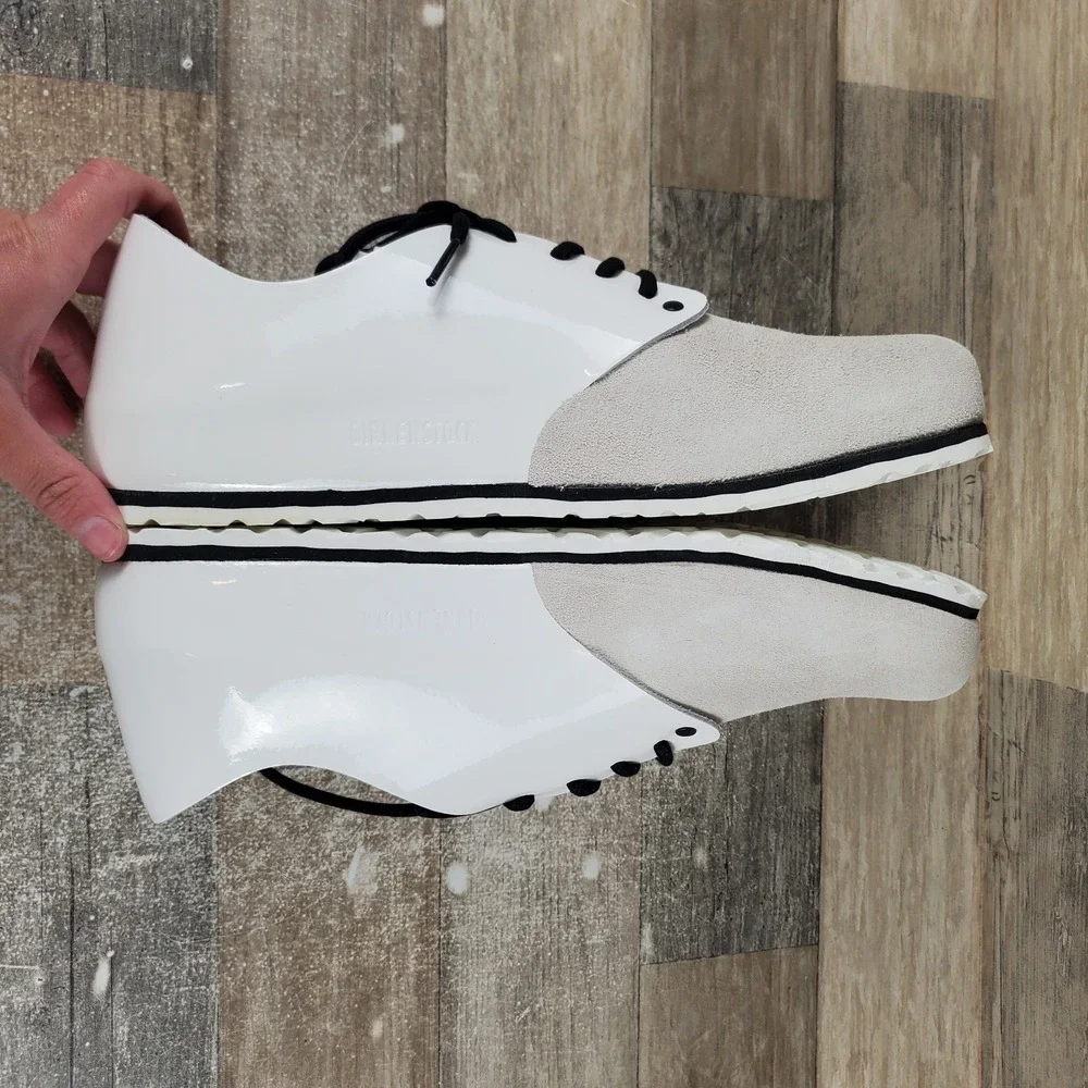Birkenstock Maine Mens Shoes Sz 12 White Patent Lace Up Low Top Round Toe